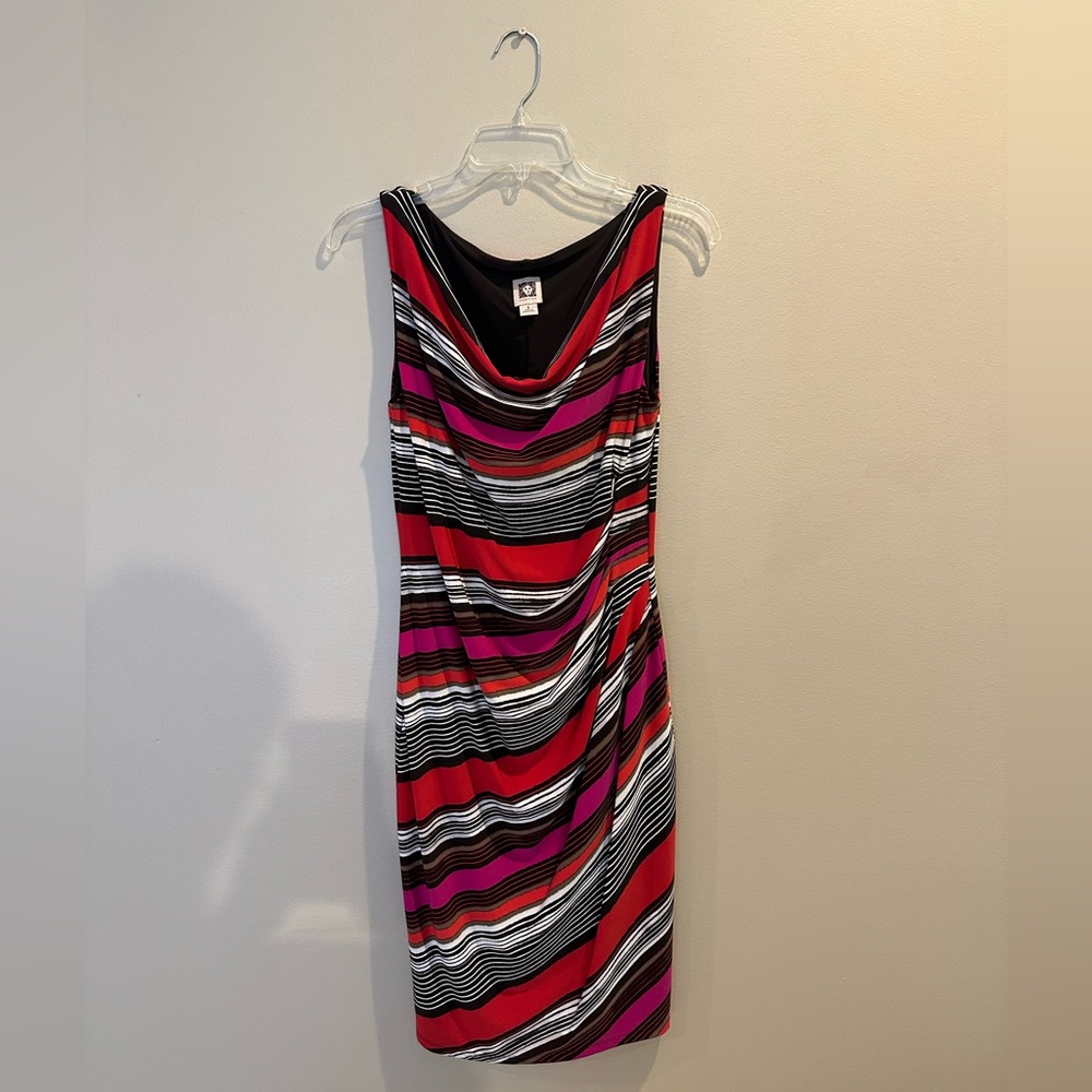 ANNE KLEIN multi color midi striped dress. Size 6